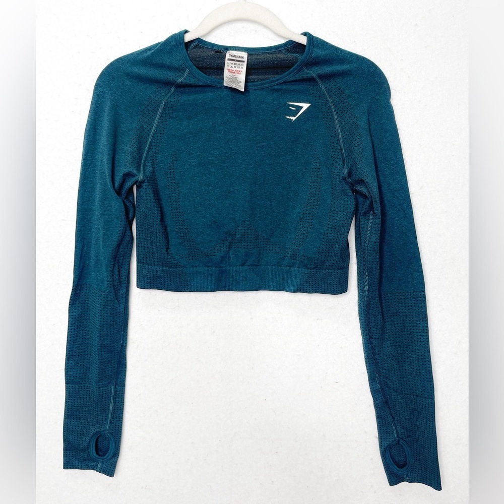 Gymshark Shirt Women’s Blue Vital Seamless Crop Top Athletic Long Sleeve